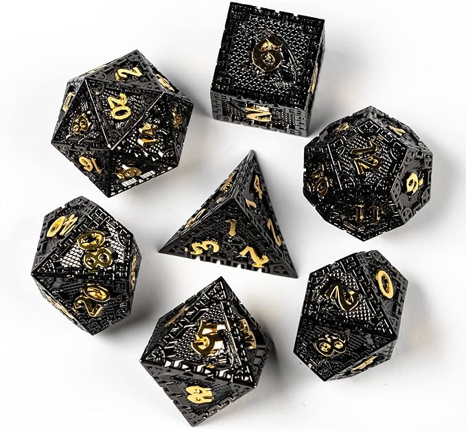 UDIXI 7PCS Metal DND Dice Set, Polyhedral Dice Set D&D Dragon d and d Dice for Role Playing Game Dungeons and Dragons and Other RPG Games (Black Golden)