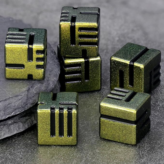 D6 Metal Dice, 16mm 6 Sided Dice Set, ZHOORQI 6Pcs/Set Tech-Themed New Concept Glittery Lines Dice for DND Dungeons and Dragons Gifts（D6-Retro Yellow）