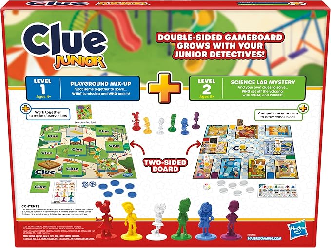 Clue Junior Board Game | 2-Sided Gameboard, 2 Games in 1 | 2 to 6 Players | Mystery Games for Kids | Back to School Gifts | Classroom Preschool Games | Ages 4+