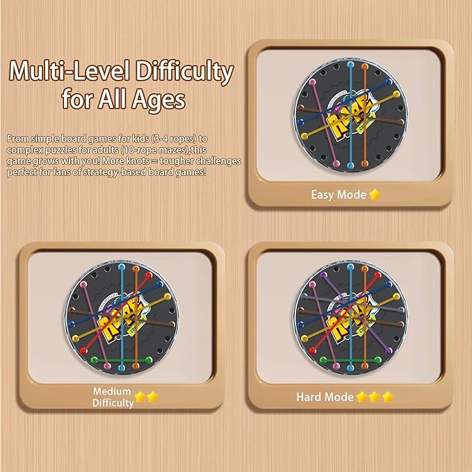 Brainy Knots Puzzle Game for Kids & Adults - Mini Travel Size Family Games with 10 Knot Challenges, Perfect for Road Trips, Chess Board Enthusiasts & Juegos para Niños