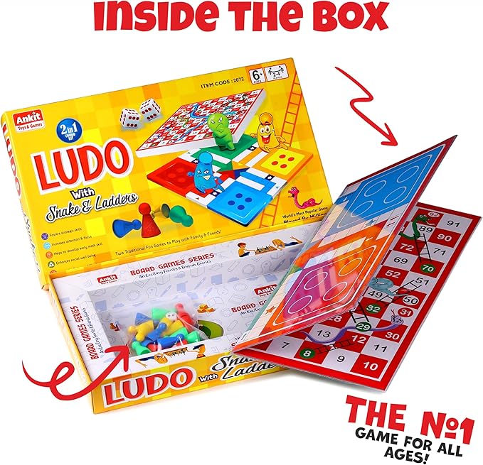 Ankit Toys & Games Ludo and Snake & Ladders (Saap Seedhi) Board Game Set for 6+ Years Kids & Adults | Indoor Ludo Board Game | Travel Strategy Game (Ludo Senior+)