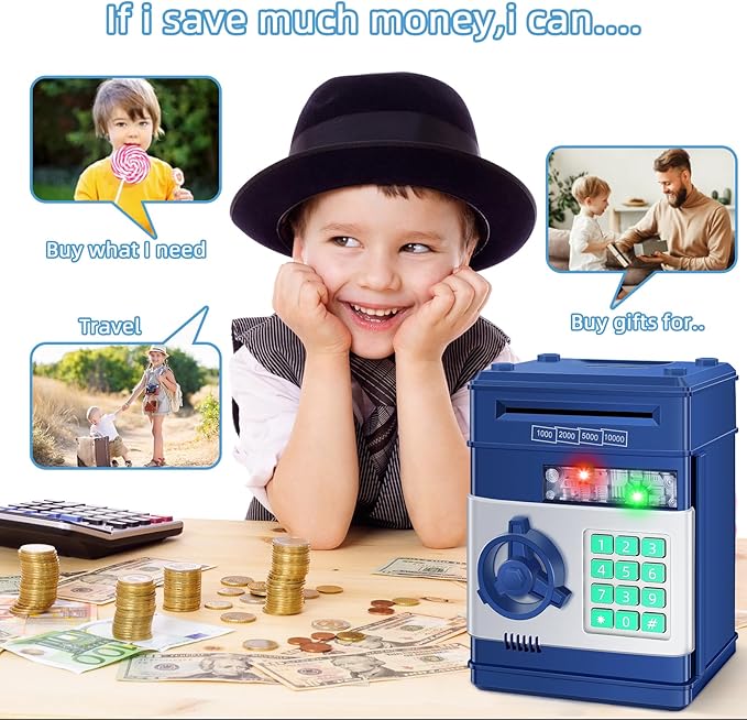 Piggy Bank for Kids, Money Bank Toys for Ages 6 7 8 10 11 12 13, Electronic Cash Coin Money Saving Box， Birthday for 8 9 10 Year Old Boys Girls