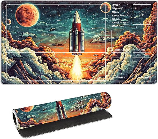 for MTG Playmat with Zones Storage Bag, for TCG Playmat and Playing Card Mat for Magic Board Games, Rocket Launch Non-Slip Stitched Edges Game Mat, Rollable Foldable Card Playmats