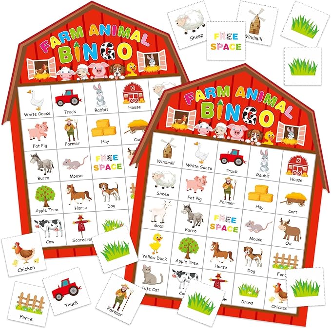 Liliful 35 Pcs Farm Party Bingo Game Farm Animals Game 24 Players Barnyard Birthday Bingo Cards Farm Barn Games for Kids Adults Family School Classroom Activities Farm Themed Party Favors Decoration