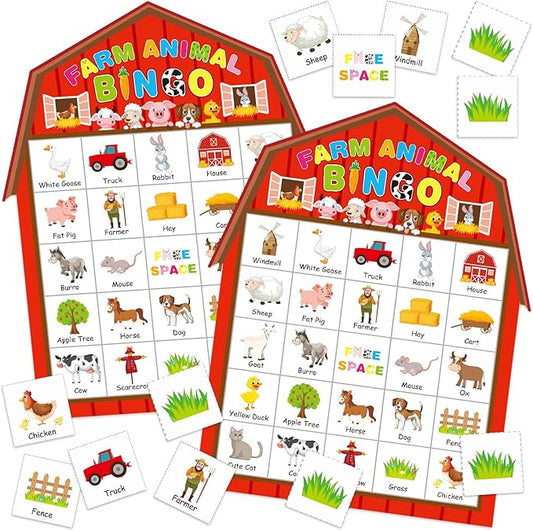 Liliful 35 Pcs Farm Party Bingo Game Farm Animals Game 24 Players Barnyard Birthday Bingo Cards Farm Barn Games for Kids Adults Family School Classroom Activities Farm Themed Party Favors Decoration