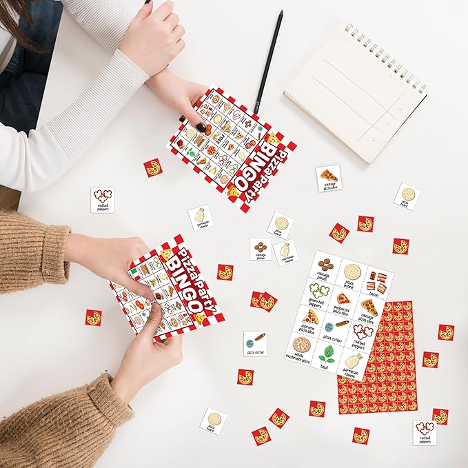 Pizza Party Bingo Card, Pizza Bingo Set for Adults Large Group Family Friends, Sleepover Party Game, Gourmet Food Bingo Kit for Birthday, Holiday Games for 24 Players -05