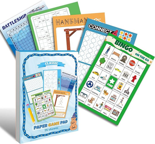 5 Portable Travel Game Activities Pad On The Go Plane Trip Pen Pencil and Paper Game for Kids 6 x 9-inches (75 Sheets) Version 2