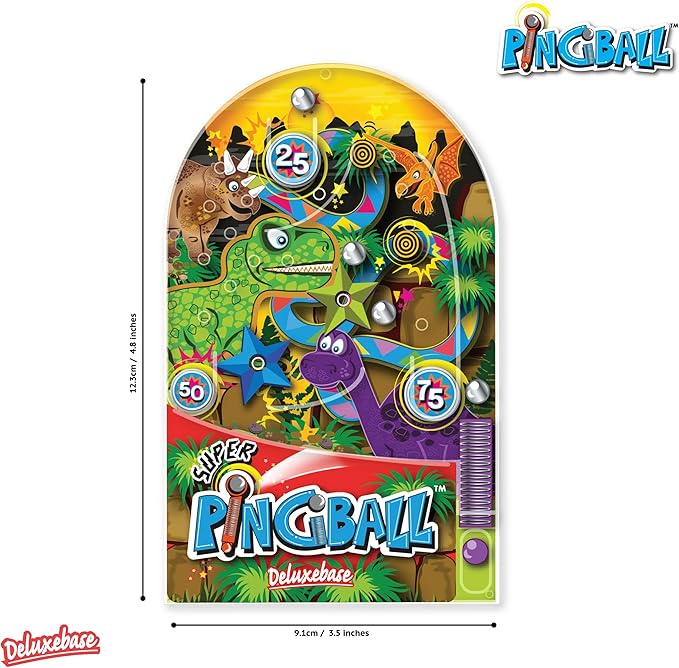 Pingball - Dinosaur by Deluxebase. Classic Retro Handheld Arcade Toy, Pinball Small Travel Game for Kids, Non-Electronic Games for Great Gifts and Party Favors.