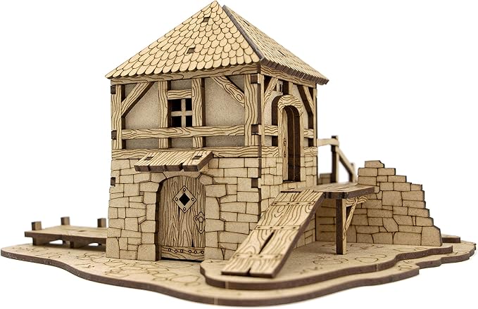 TowerRex Watermill D&D Terrain Buildings, DND Accessories for Dungeons & Dragons, Pathfinder, Warhammer, Tabletop Battle Map, Wooden Laser Cut Wargaming Terrain, RPG Scenery for 32mm, 28mm Miniatures