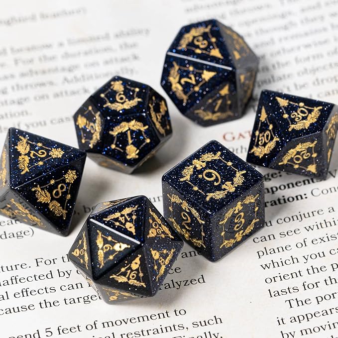 UDIXI Christmas Gemstone Dice Set, 7PCS Crystal DND Dice for Dungeons and Dragons, Handmade Stone Dice for Table Games (Blue Sandstone)
