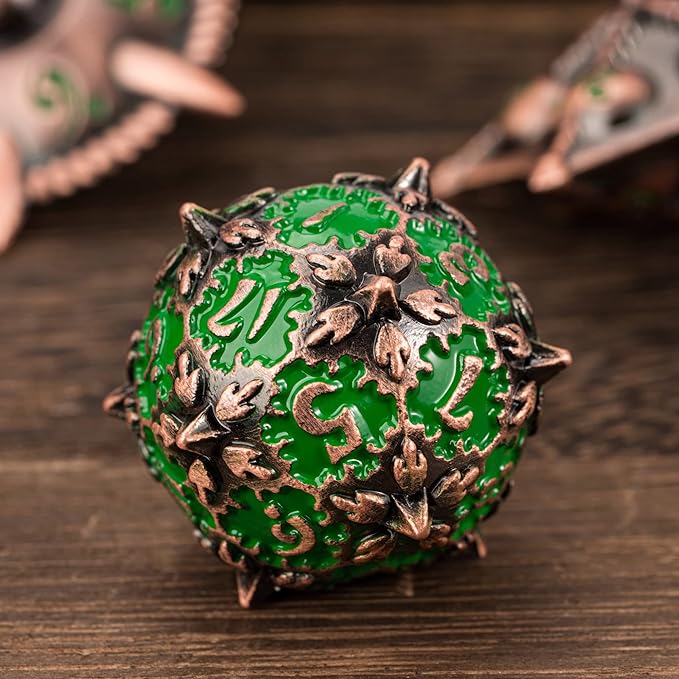 UDIXI Metal DND Dice Set, 7PCS Polyhedral Dice Set D&D with Unique Shape for Dungeons and Dragons Role Playing Games RPG Board Games (Copper with Green Number)