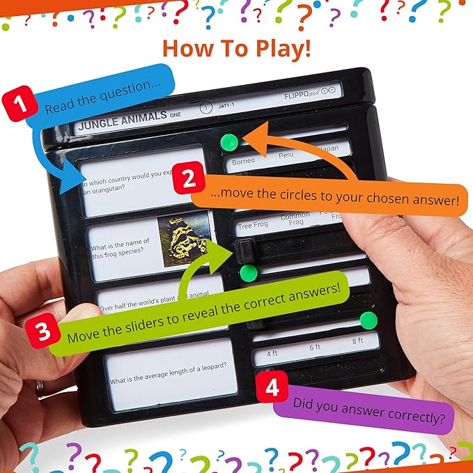 Quiz Device Game - Jungle Animals Trivia Quiz Game - 25 Cards - 200 Questions - Educational & Fun - Ideal Travel Games for Kids - Family Quiz Games - Portable Pack - Age 6+