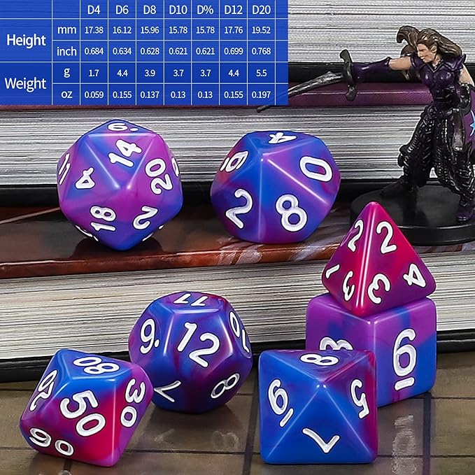 CiaraQ DND Polyhedral Dice Set for Dungeons and Dragons RPG MTG Role Playing Table Games-with 1 Dice Pouch (Blue+Purple+Red)