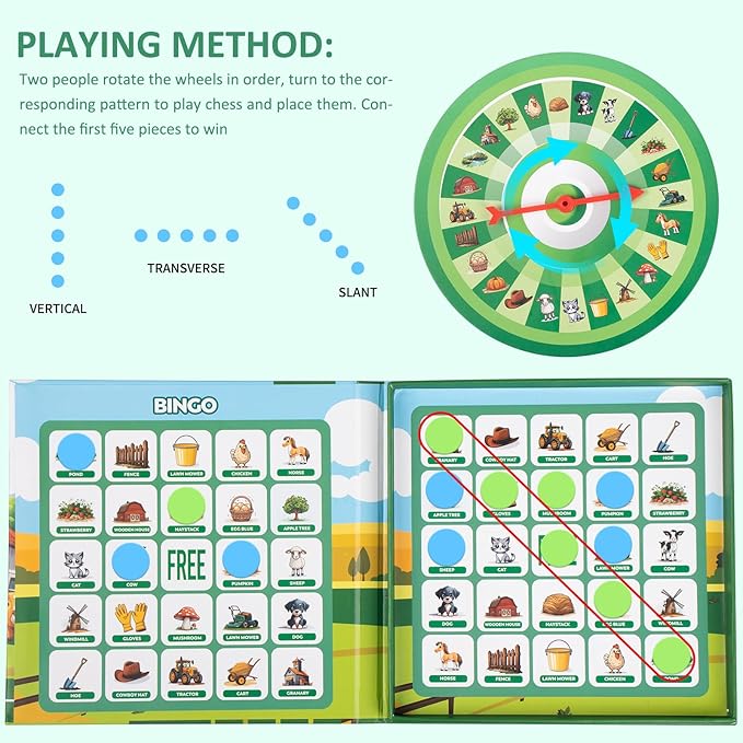 Farm Bingo Game, Magnetic Travel Toy for Kids 3 and Up, Ideal for Road Trips