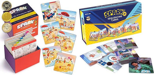 SPARK INNOVATIONS Sequencing Cards Bundle, Storytelling Cards, Higher and Lower Level Boxes, Speech Therapy Games, Learning Toys, Speech Therapy Games Bundle