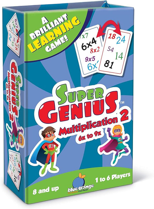 Super Genius Multiplication 2 - Tabletop Card Game, Fun Flash Card Concentration Matching Game for Kids, Ages 8+, 1-6 Players, Teacher Approved, Learn 6 to 9 Times Tables, by Blue Orange Games