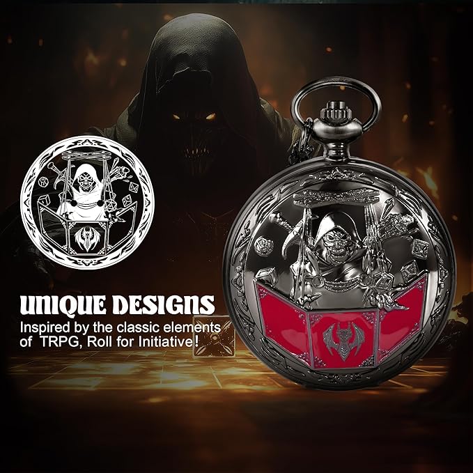 D&D Dice Set,7PCS Metal Dice for Dungeons and Dragons,Mini Dice Set with Pocket Watch Case,Role Playing Board Games Accessories (DM, Black)