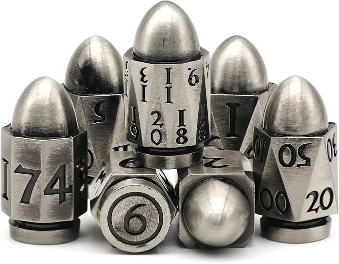 Bullet Dice for Dungeons and Dragons, Metal Dice Set D&D Unique Cool Polyhedral Dice for Role Playing Game (Bullet Sliver)