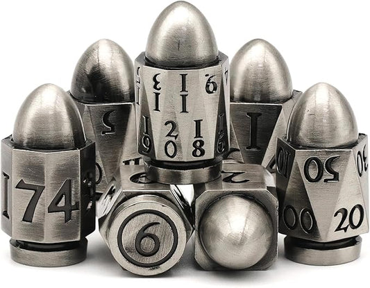 Bullet Dice for Dungeons and Dragons, Metal Dice Set D&D Unique Cool Polyhedral Dice for Role Playing Game (Bullet Sliver)