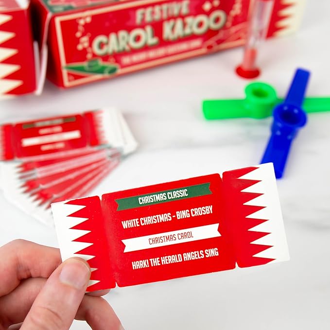 Gift Republic Festive Carol Kazoo Game - Fun Christmas Party Game for Family & Friends, Includes 4 Kazoos & Christmas Songs, Secret Santa Gift & Holiday Entertainment, Red