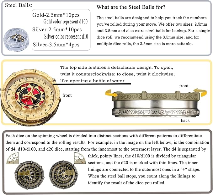 Unique DND Dice Random King, Magic Circle D and D Roulette Dice Spinner, 7-in-2 Dual-Spin Wheels DND Dice Set D20 D12 D10 D% D8 D6 D4 for Dungeons and Dragon, RPG Role Playing Game