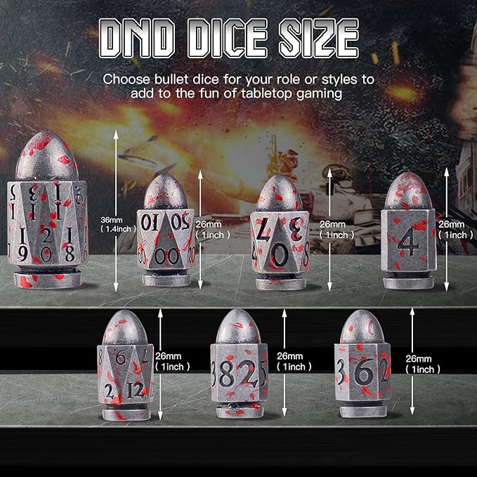 D&D Dice Set - 7PC Metal Dice, 36MM Large D20, Cyberpunk Warhammer Crime Theme (SliverBlood)