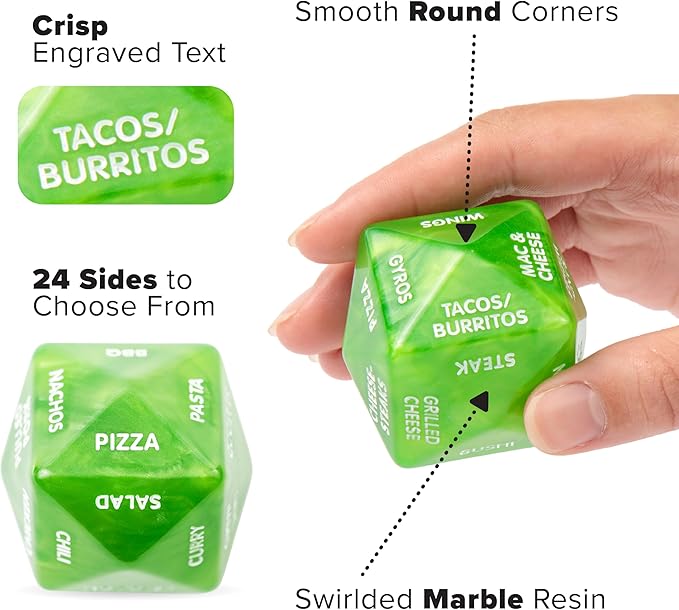 Dinner Dice - for Couples Takeout Date Night Ideas 2"x2"x2" Decision Dice in Green