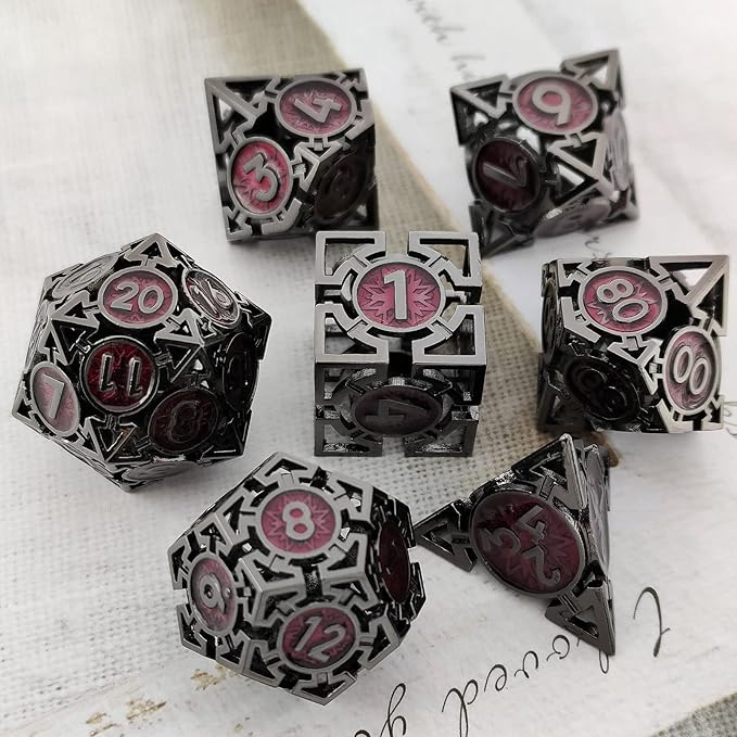 Metal DND Dice Set - Dungeons & Dragons Dice 7 Piece D&D Dice Set Role Playing Game RPG Polyhedron Dice Set D20MTG Warhammer Math Teaching Dice Accessories Gift - Black and Red