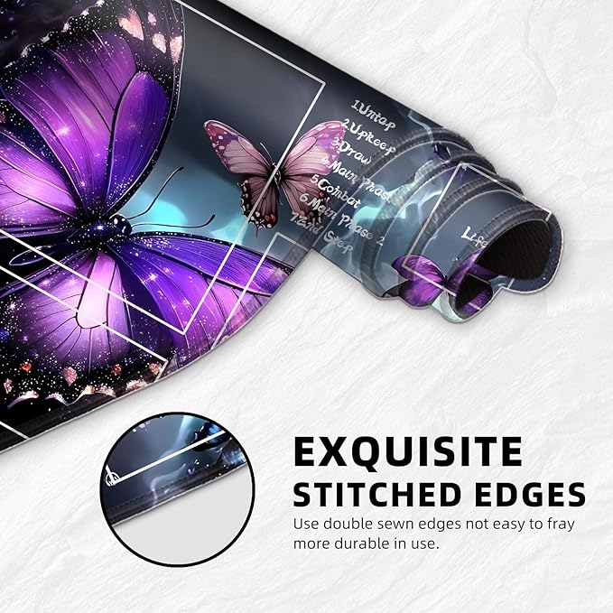 for MTG Playmat with Zones Storage Bag,for TCG Playmat and Playing Card Mat for Magic Board Games, Butterflies Non Slip Stitched Edges Game Mat, Rollable Foldable Card Playmats