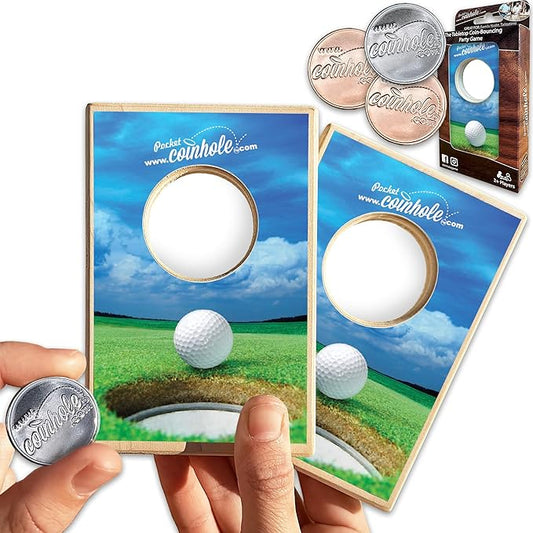Desktop Coin Bouncing Party Set | Tabletop Cornhole Board | Small Travel Game Includes Coins