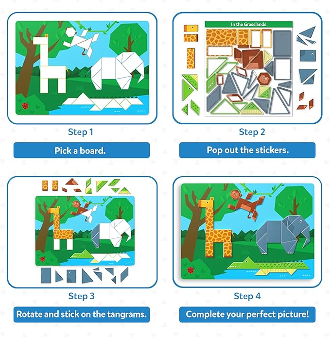 Skillmatics Tangram Sticker Puzzles - Educational Art & Craft Activity with 150+ Foam Tangram Stickers, Creative Toys & Games for Boys & Girls Ages 4, 5, 6, 7
