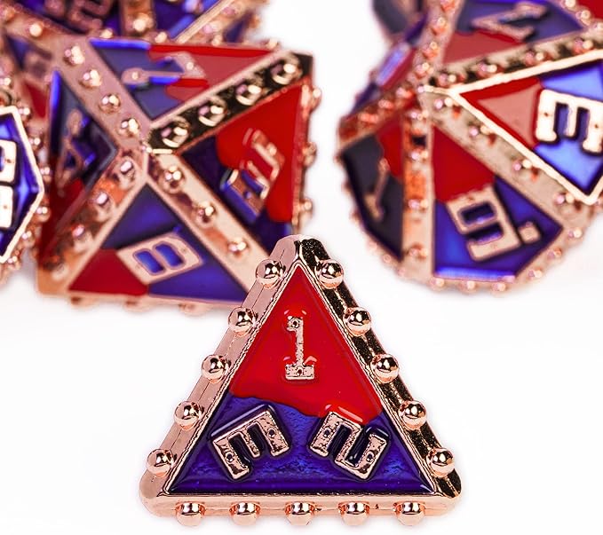UDIXIUDIXI Metal Dice Set D&D, Metal DND Dice Set Rivet for Dungeons and Dragons Role Playing Games (Red Copper-Red Blue)
