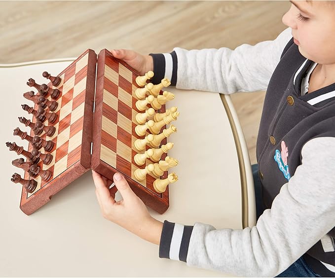 Magnetic Travel Chess Set 12 Inches Folding Chess Board with 2 Portable Bags for Pieces Storage, Gift for Kids Adults Chess Lovers and Learners