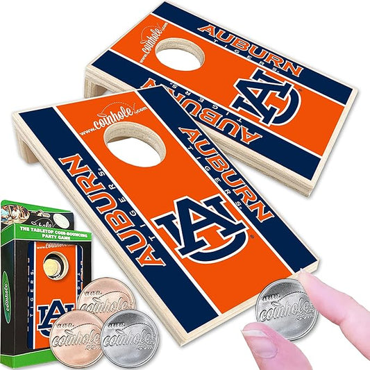 Tabletop Cornhole Game Set | Officially Licensed College Mini Football Cornhole Board Game | Includes Coins