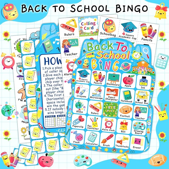 Back to School Bingo Games for Family Kids Party Games Gifts 24 Players School Bingo Cards Set First Day of Classroom Activities