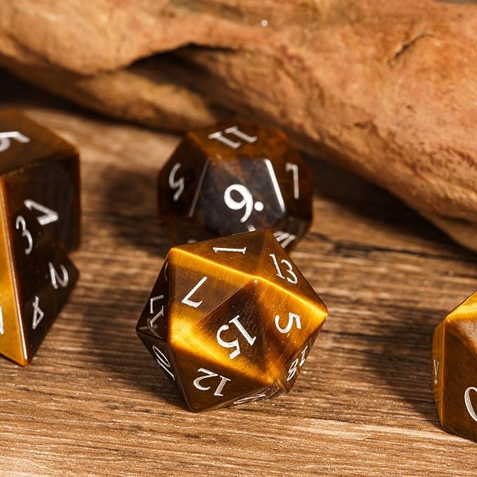 UDIXI Stone DND Dice Set, 7PCS Tiger's Eye Gemstone D&D Dice for Dungeons and Dragons, Role Playing Dice for RPG Table Games
