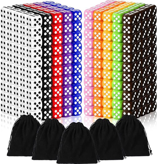 Syhood 500 Pieces 16mm Colored Dice Bulk 6 Sided Dice Set with 5 Pieces Drawstring Pouches Standard Game for Classroom Teaching Math Learning Board Dices Game 10 Color