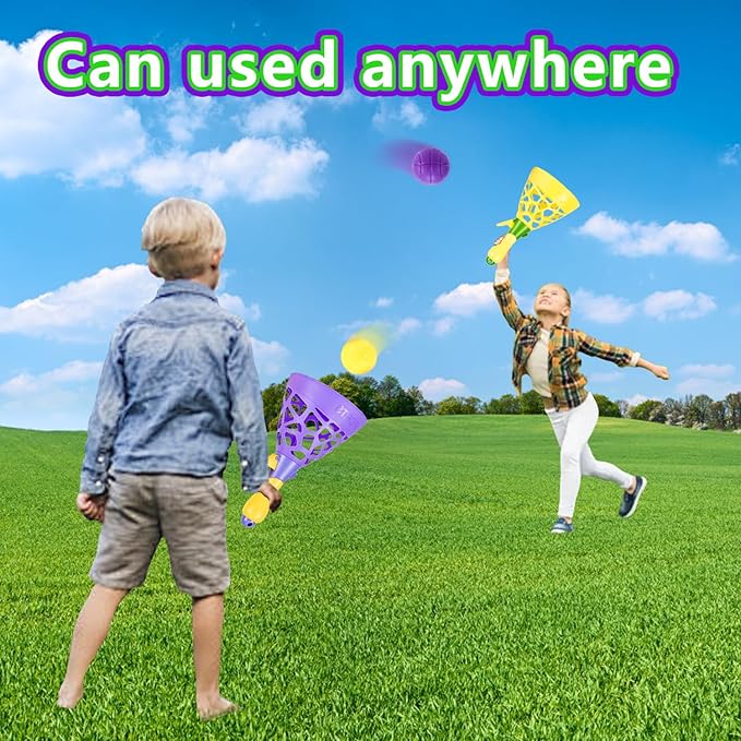 Kids Outdoor Indoor Game Activity, Pinball Catch Game with 2 Catch Launcher Baskets and 10 Balls, Birthday Party Favor for Kids 4 5 6 7 8 10 12+