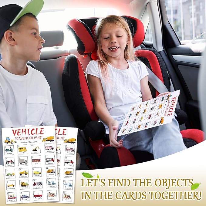 Hoolerry 30 Pcs Nature Scavenger Hunt for Kids Road Trip Game Car Scavenger Hunt Cards Travel Activities Camping Games Outdoor Indoor Seek Activity for Kids Adults(Vehicles)