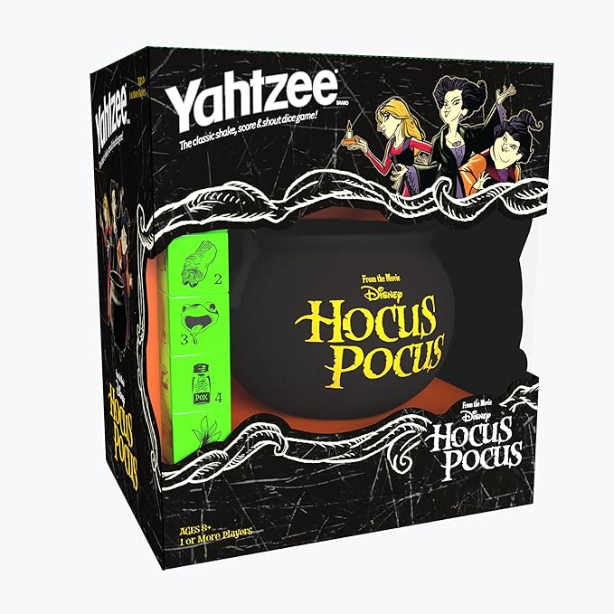 USAOPOLY YAHTZEE: Disney Hocus Pocus | Collectible Witch~'s Caldron Dice Cup Classic Family Game Based on Film Great for Night Officially-Licensed & Merchandise, Black