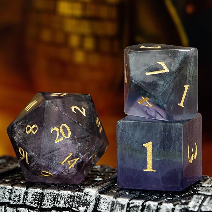 UDIXI Natural Gemstone DND Dice Set 7PCS Color Fluorite Crystal Stone Dice Set for Dungeons and Dragons D&D Tabletop Games