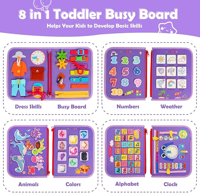 Busy Board for Toddlers 1-3, Montessori Busy Book Toys, Quiet Book Learning Toddler Toys for 1 2 3 4 Year Old Girl Birthday Gifts (Busy Book)
