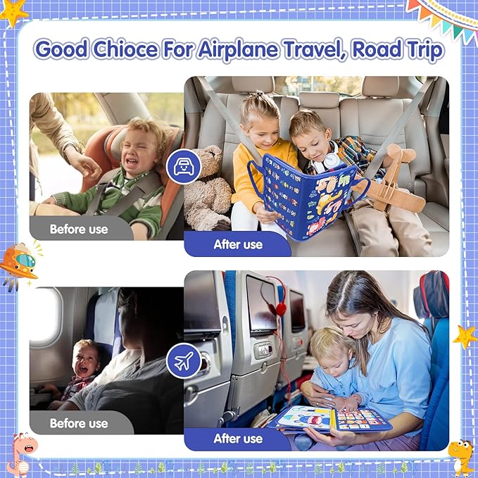 Montessori Busy Board Boy, Toddler Toys for 1 2 3+ Year Old Boy, Toddler Busy Book Educational Learning Sensory Activity Toys for Road Airplane Travel Toys for Kids with Autism