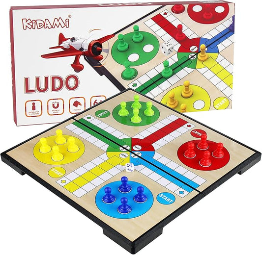 KIDAMI Ludo Magnetic Board Game Set, Children’s Family Ludo Learning Game for Kids and Adults（11.2X11.2 in ）