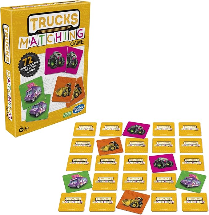 Hasbro Gaming Trucks Matching Game, Fun Preschool Board Game for 1+ Players, Memory Card Games for Kids, Set, Ages 3+ (Amazon Exclusive)