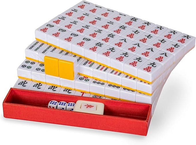 Yellow Mountain Imports Professional Chinese Mahjong Game Set, Double Happiness (Yellow) - with 146 Medium Size Tiles - for Chinese Style Game Play [專業中式麻將]