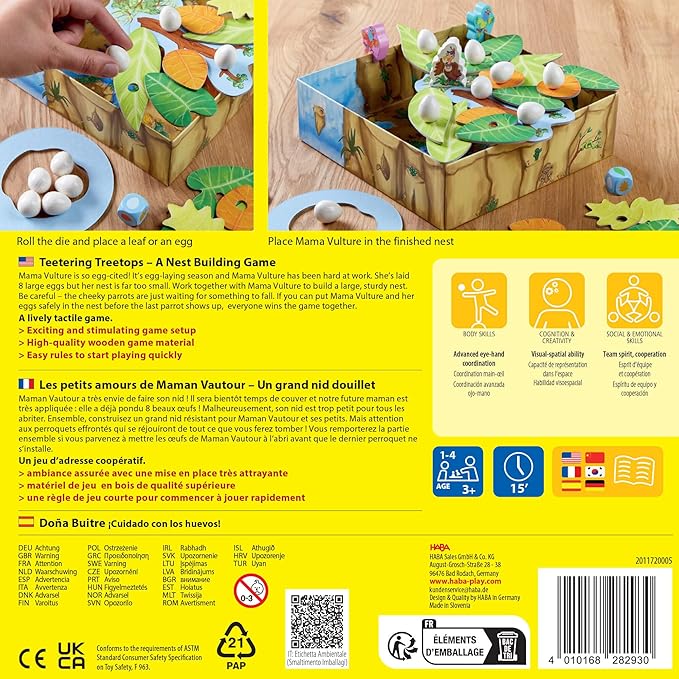 HABA Teetering Treetops Stacking Game: Perfect Dexterity Board Game for Kids Ages 3 and up, Engaging Bird-Themed Board Games for Family Night