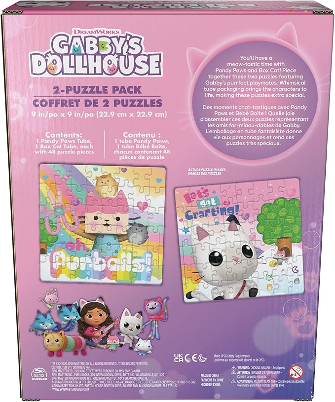 Spin Master Games Gabby’s Dollhouse, 2-Puzzle Pack 48-Piece Jigsaw Puzzles in Character Storage Tubes Gabby’s Dollhouse Toys Kids Puzzles, for Preschoolers Ages 4 and up