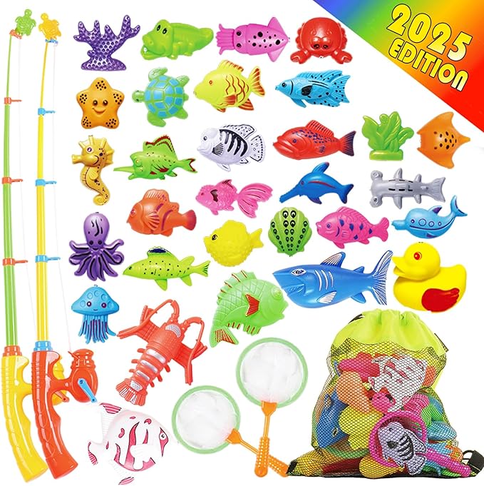 Goody King Magnetic Fishing Game Pool Toys for Kids - Outdoor Indoor Water Table Toys Carnival Party Water Bath Toy for Toddlers 1-3 4 5 6 Years Old 2 Players Gift (Medium)