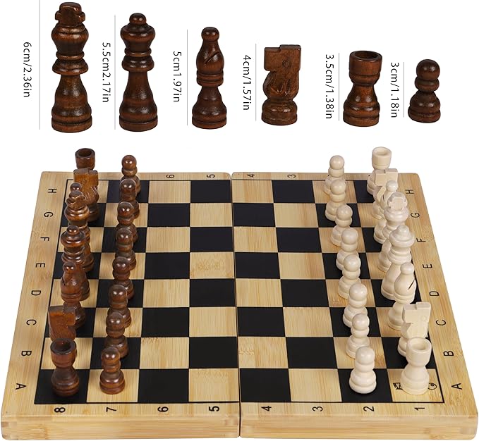 TOWO Wooden 3-in-1 Chess, Checkers/Draughts, and Backgammon Set - Classic Board Game Combo for Kids and Adults, Family Strategy Games, Portable and Durable